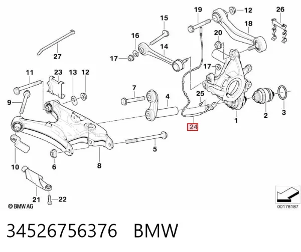Sensor ABS trasero 34526756376 BMW