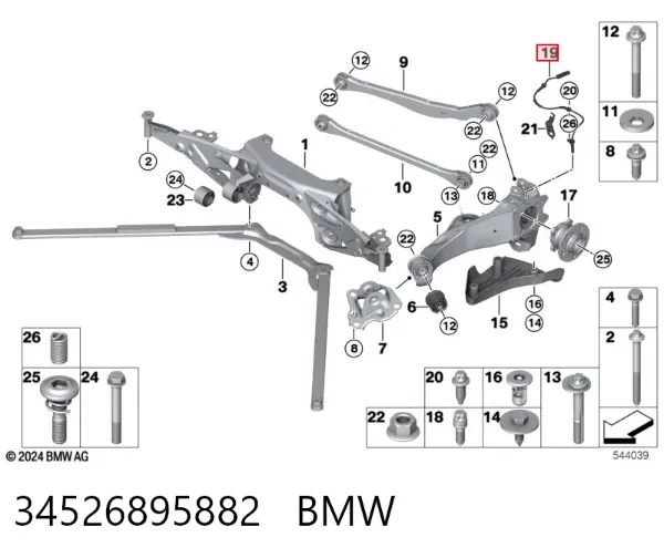 Sensor ABS trasero 34526895882 BMW