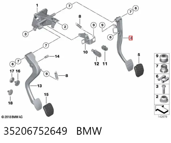 Pedal de freno 35206752649 BMW