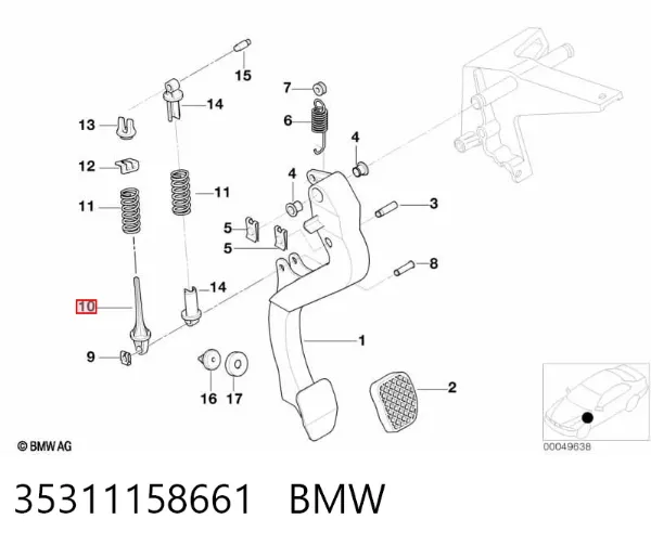 Resorte del pedal de embrague 35311158661 BMW
