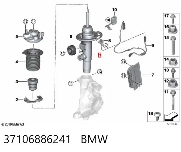 Amortiguador delantero izquierdo 37106886241 BMW