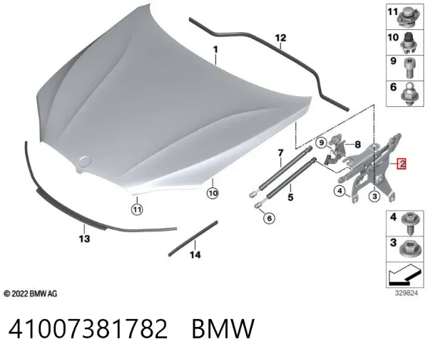 Bisagra derecha del capó 41007381782 BMW