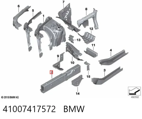Larguero delantero derecho del bastidor 41007417572 BMW