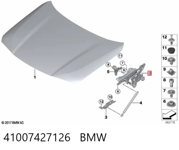 Bisagra derecha del capó 41007427126 BMW