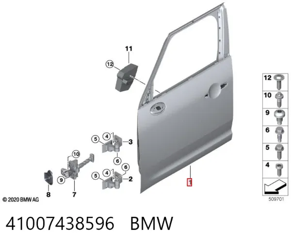 Puerta delantera derecha 41007438596 BMW