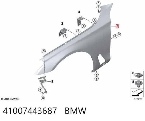 Aleta delantera izquierda 41007443687 BMW