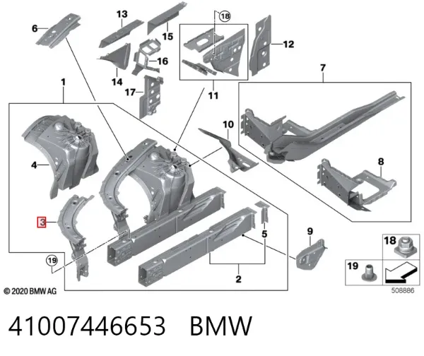 Soporte superior del marco del radiador 41007446653 BMW