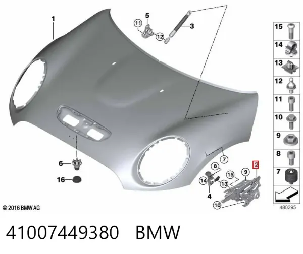 Bisagra derecha del capó 41007449380 BMW