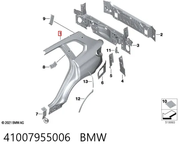 Aleta trasera derecha 41007955006 BMW