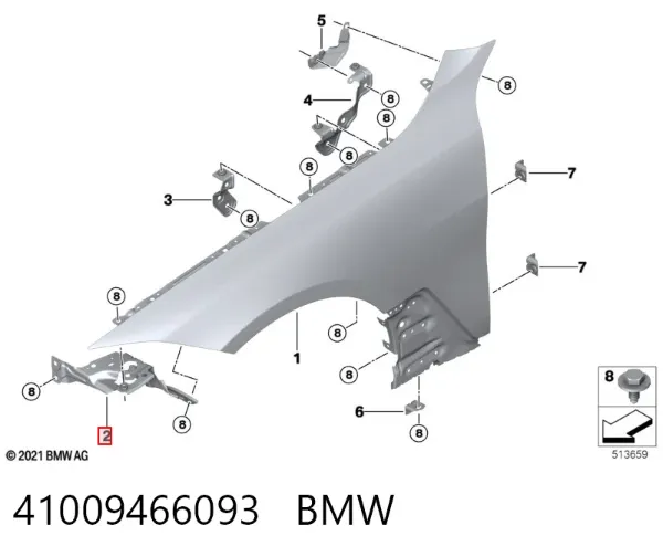 Soporte delantero izquierdo para aleta delantera 41009466093 BMW