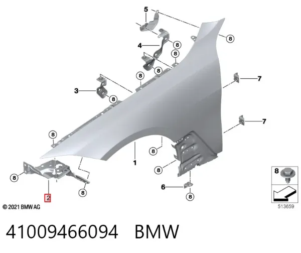 Soporte delantero de guardabarros delantero derecho 41009466094 BMW