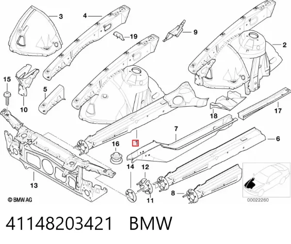 Larguero delantero izquierdo del bastidor 41148203421 BMW