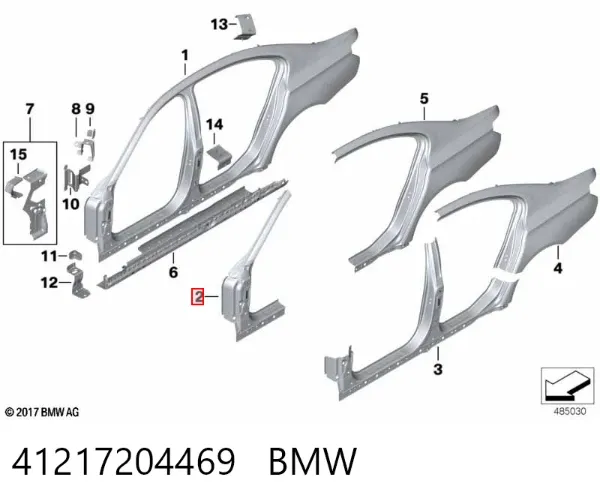 Pilar delantero izquierdo de la carrocería 41217204469 BMW