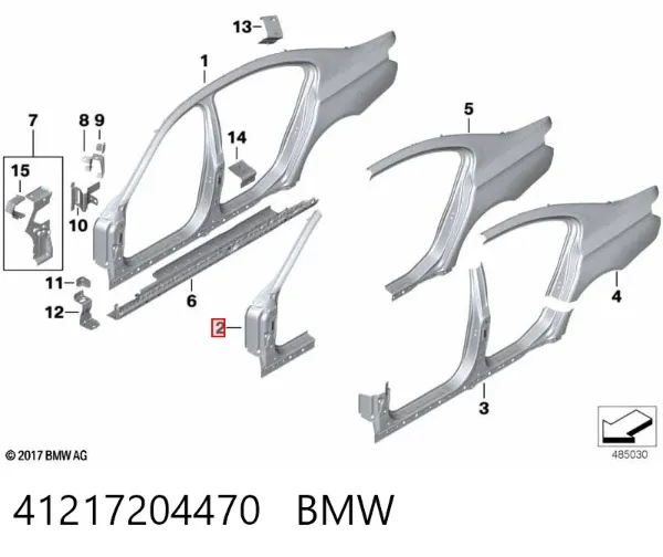 Pilar delantero derecho de la carrocería 41217204470 BMW
