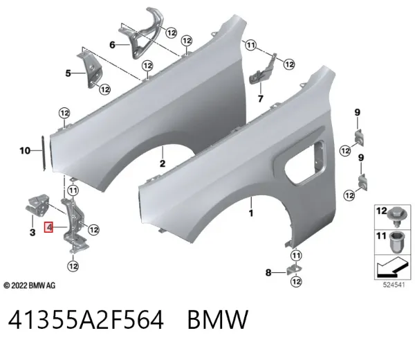 Soporte delantero de guardabarros delantero derecho 41355A2F564 BMW