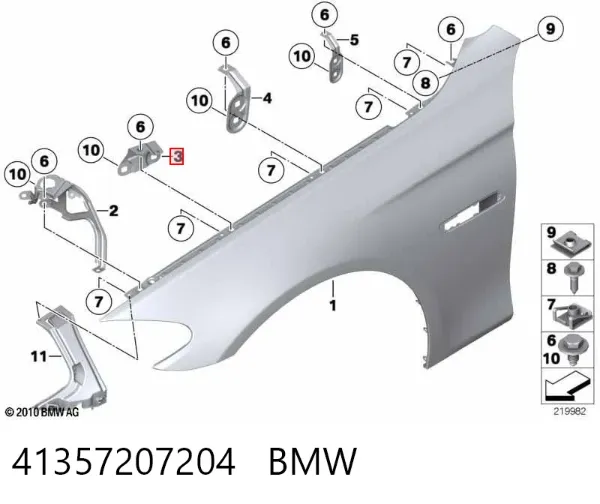 Soporte delantero de guardabarros delantero derecho 41357207204 BMW