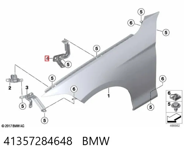 Soporte trasero de guardabarros delantero derecho 41357284648 BMW