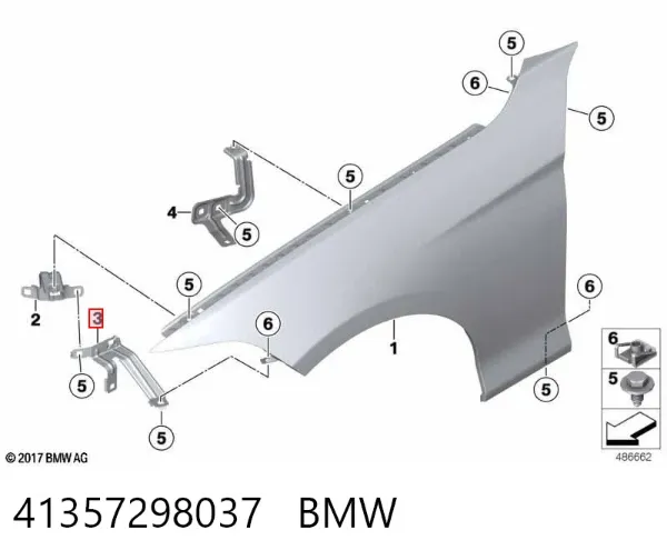 Soporte delantero izquierdo para aleta delantera 41357298037 BMW
