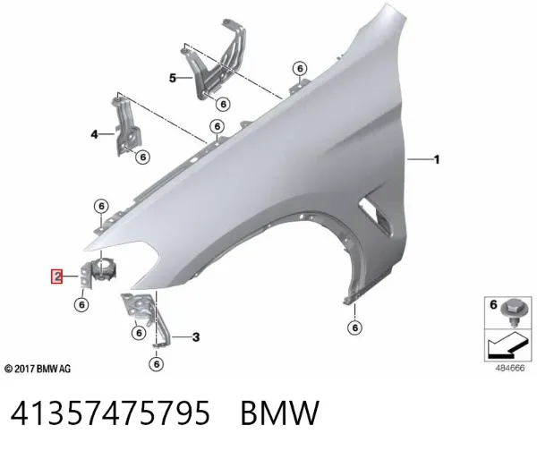 Soporte delantero izquierdo para aleta delantera 41357475795 BMW