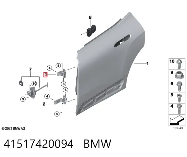 Bisagra de la puerta delantera derecha 41517420094 BMW