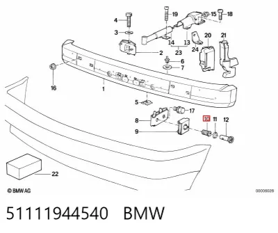 Clip de fijación de parachoques trasero BMW 51111944540