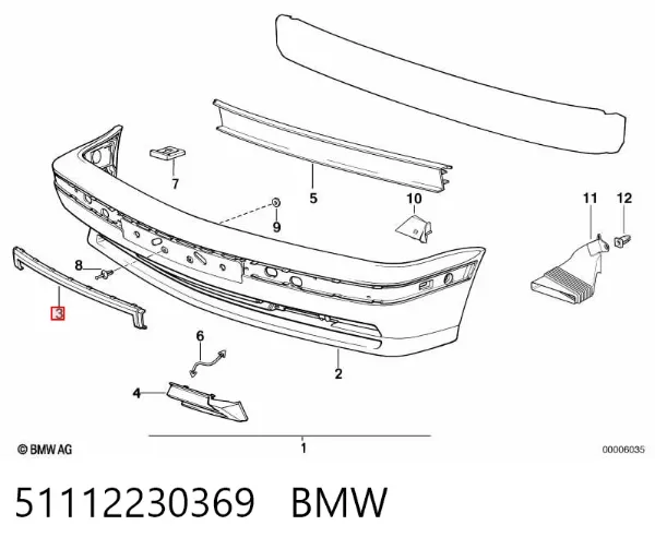 Moldura central del parachoques trasero 51112230369 BMW