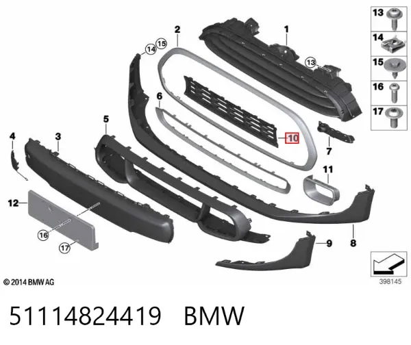 Rejilla central del parachoques delantero 51114824419 BMW