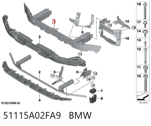 Refuerzo parachoque delantero 51115A02FA9 BMW