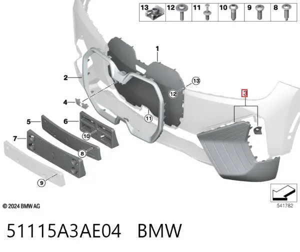 Parachoques delantero, parte derecha 51115A3AE04 BMW