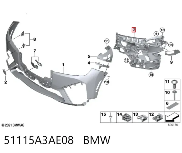 Soporte de parachoques delantero derecho 51115A3AE08 BMW