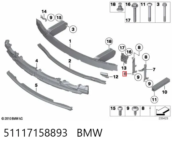 Soporte de parachoques delantero izquierdo 51117158893 BMW