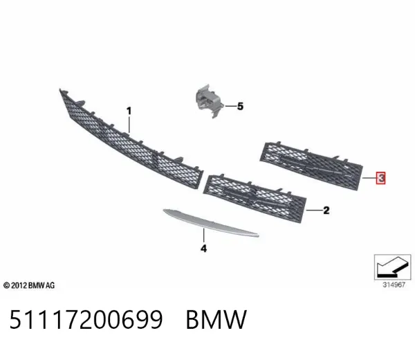 Rejilla izquierda del parachoques delantero 51117200699 BMW