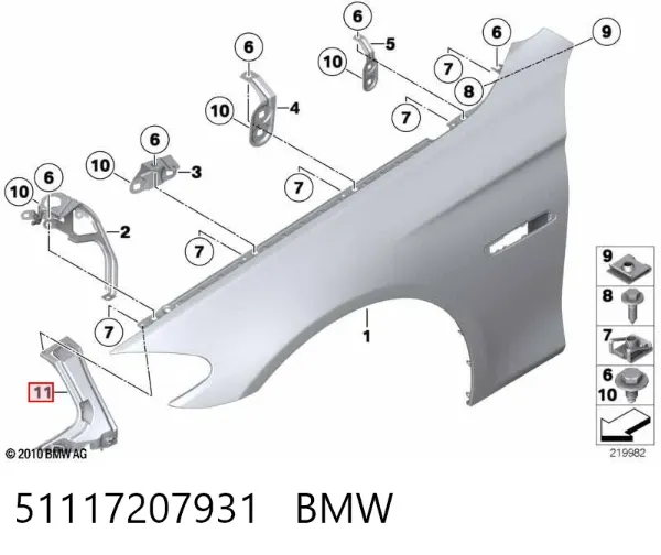 Soporte delantero izquierdo para aleta delantera 51117207931 BMW