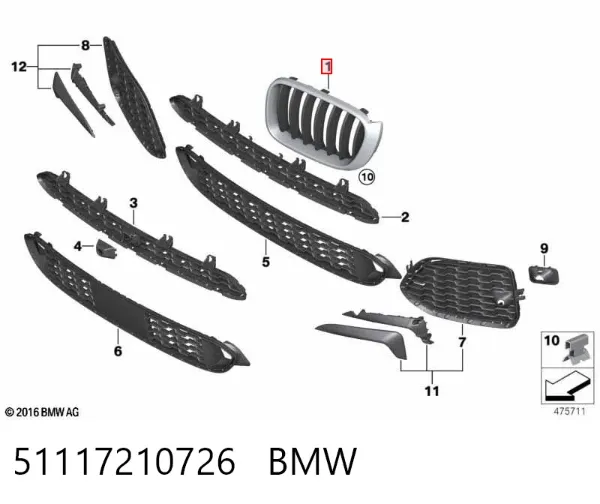 Rejilla derecha del radiador 51117210726 BMW