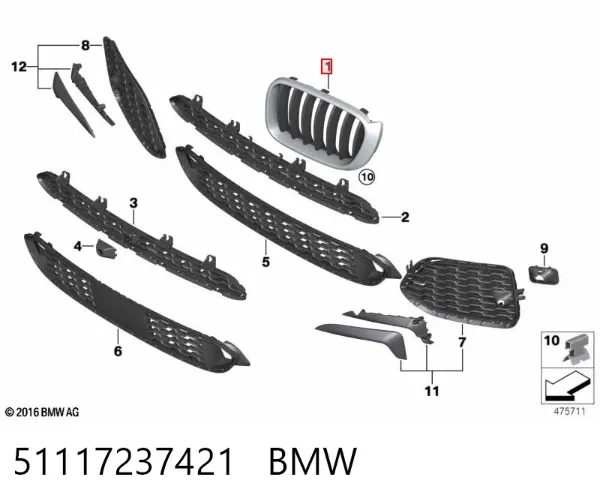 Rejilla izquierda 51117237421 BMW