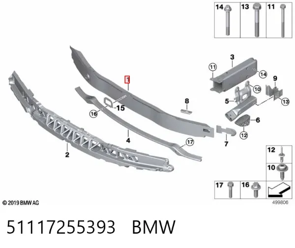 Refuerzo parachoque delantero 51117255393 BMW