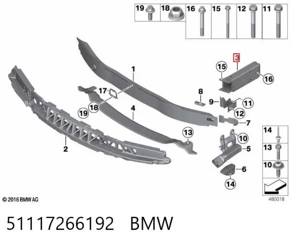 Soporte del refuerzo del parachoques delantero 51117266192 BMW