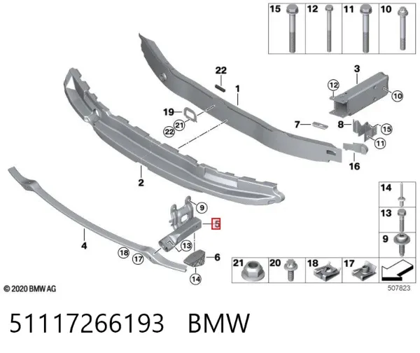 Soporte del absorbedor del parachoques delantero 51117266193 BMW