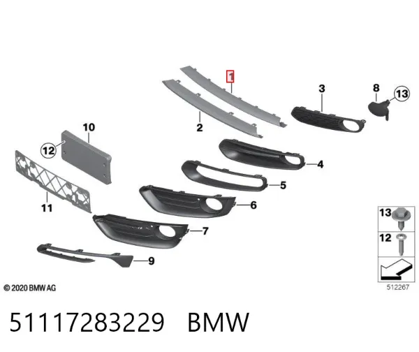 Moldura de rejilla del radiador 51117283229 BMW