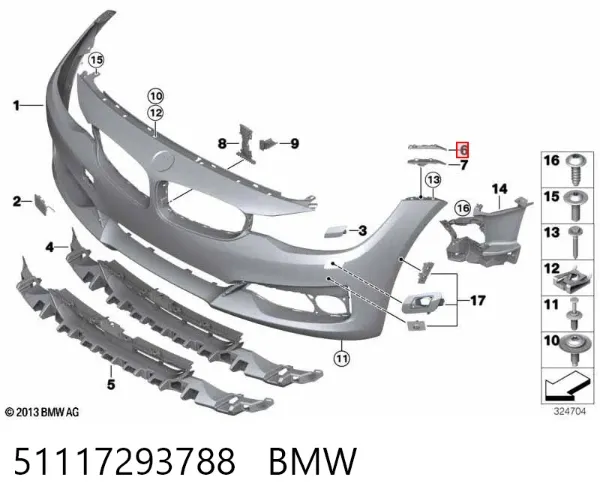 Soporte de parachoques delantero derecho 51117293788 BMW