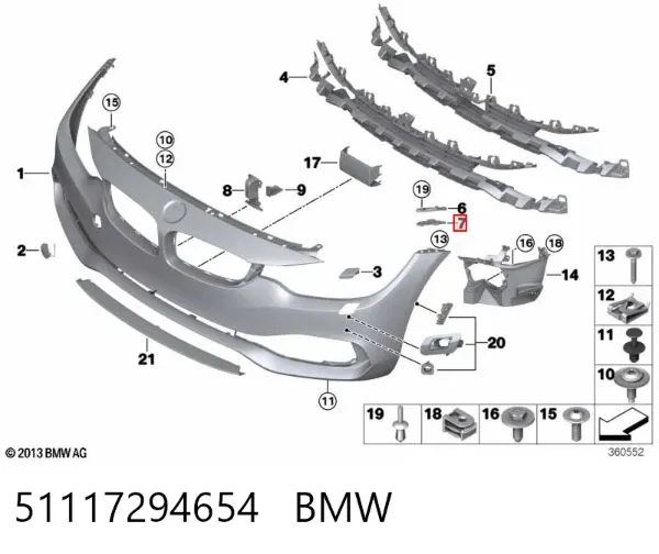 Soporte delantero de guardabarros delantero derecho 51117294654 BMW