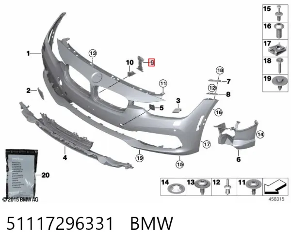 Guía del parachoques delantero 51117296331 BMW
