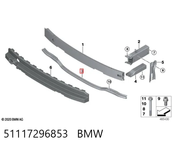 Refuerzo parachoque delantero 51117296853 BMW