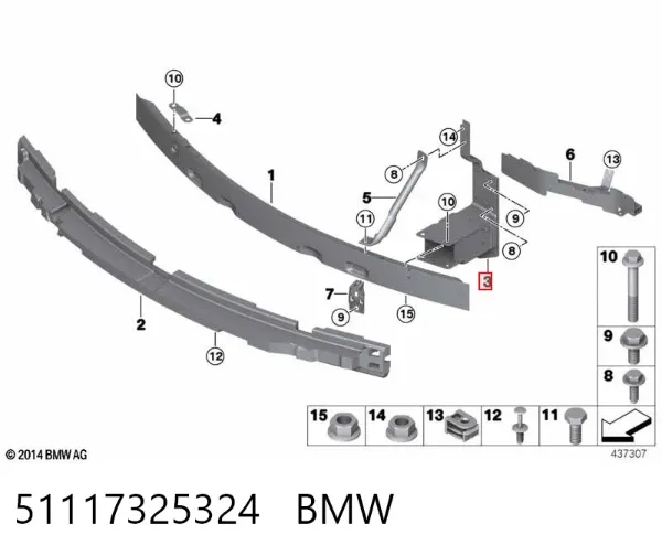 Soporte de parachoques delantero derecho 51117325324 BMW