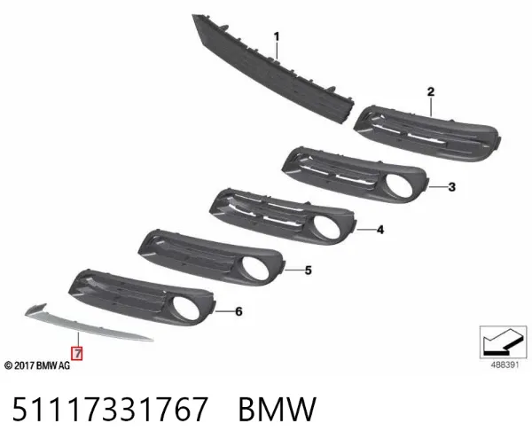 Moldura de parachoques delantera izquierda 51117331767 BMW