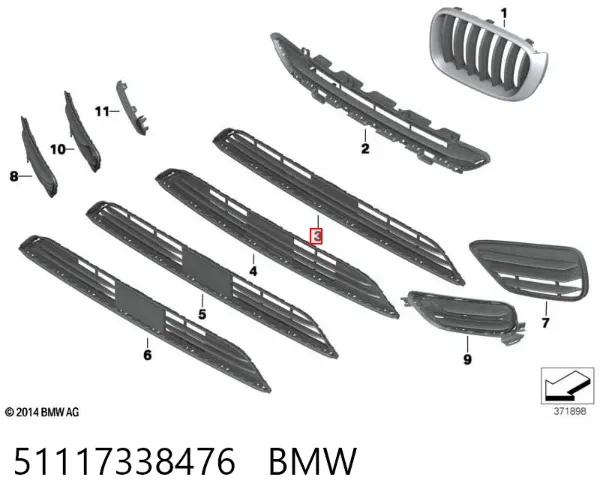 Rejilla inferior del parachoques delantero 51117338476 BMW