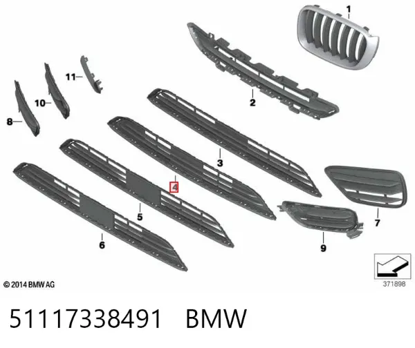 Rejilla central del parachoques delantero 51117338491 BMW
