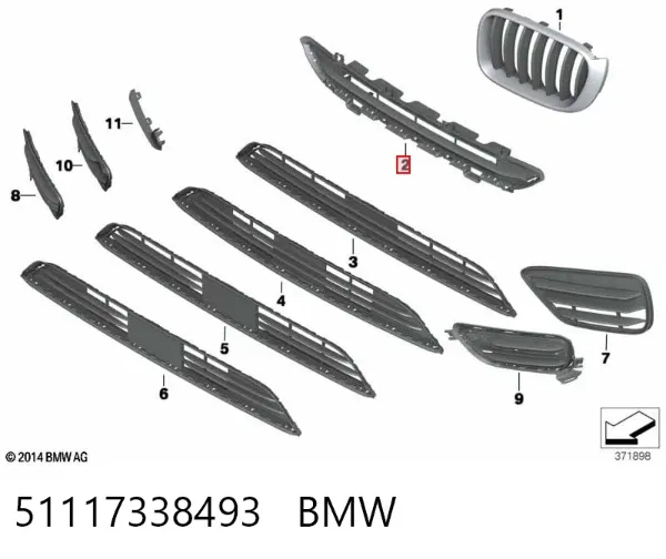 Rejilla superior del parachoques delantero 51117338493 BMW