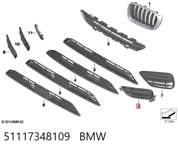Rejilla izquierda del parachoques delantero 51117348109 BMW