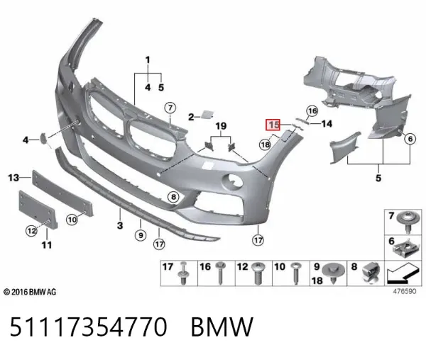 Guía del parachoques delantero 51117354770 BMW